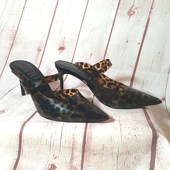 Zara Tortoise Shell Plexi Strap Heeled Mules 6/36 - Picture 3 of 7